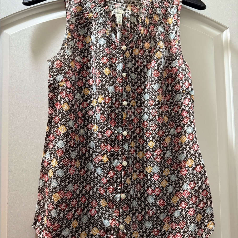 Bass Sleeveless Button-Front Blouse in Black, Red, Yellow, Gray